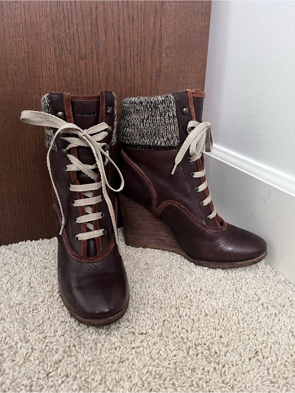 Chloe Dark Brown Lace-Up Leather Heeled Ankle Boot